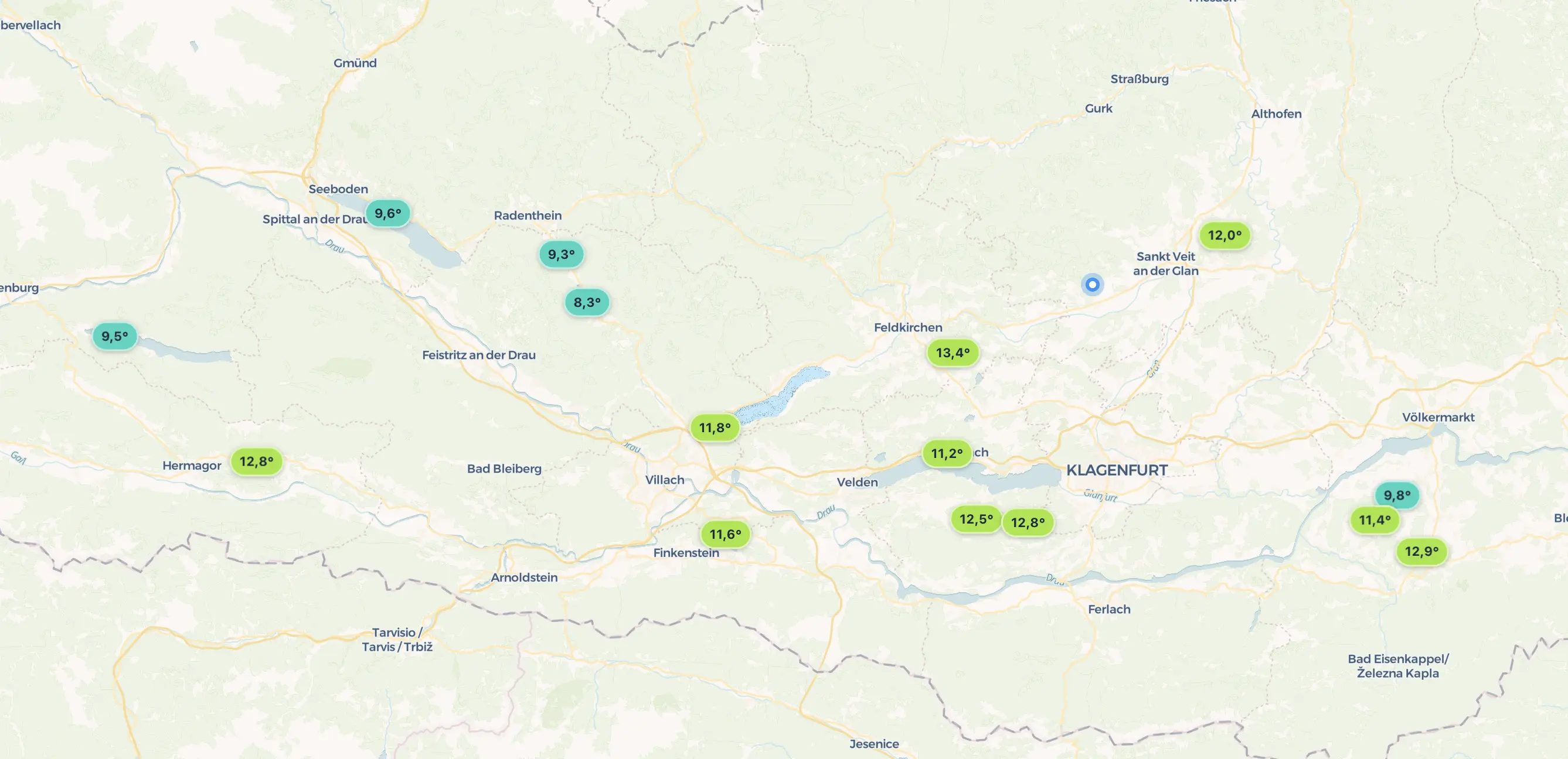 Live Wassertemperatur und Wasserstand von Kärntner Seen auf der Karte